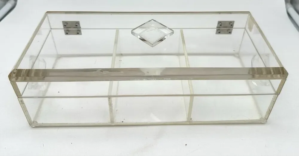 Vintage Lucite Acrylic Jewelry Box Divided Jewelry Organizer Heavy MCM